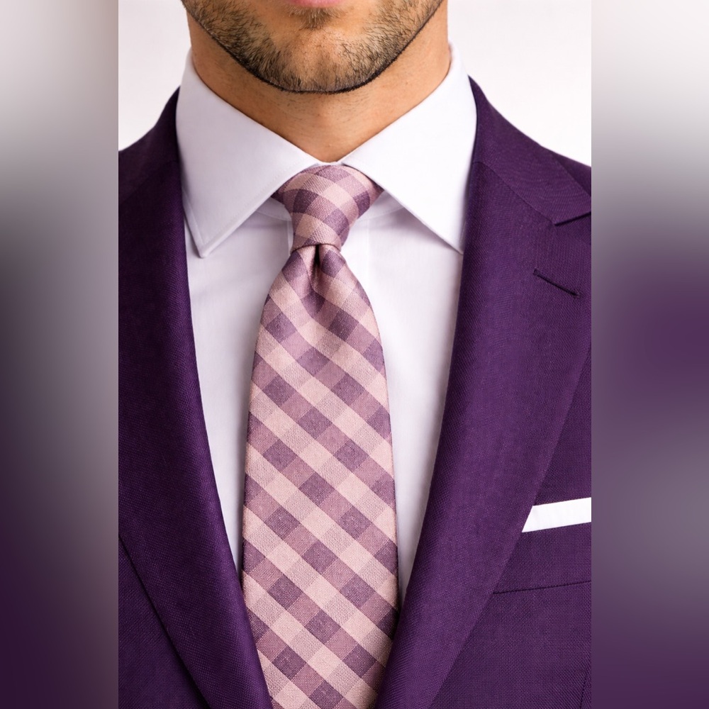 Michael Kors Silk Blend Plaid Tie – Blush Mauve & Taupe | NWT